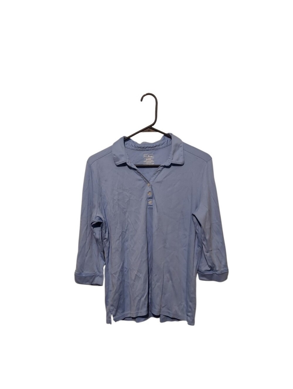 L.L. Bean Blue Collared 3/4 Sleeve Polo Shirt Women's Medium Pima Cotton Preppy